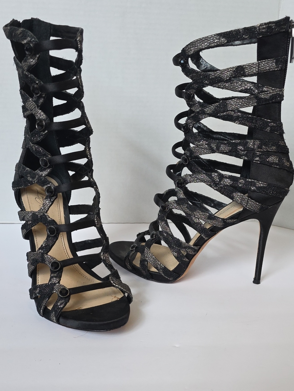 Vince Camuto Black Strappy Cage High Heel Sandals